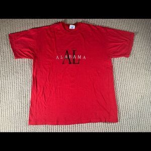 Vintage Alabama State Hanes T-Shirt Single Stitch 90s Size Large Red Embroidered